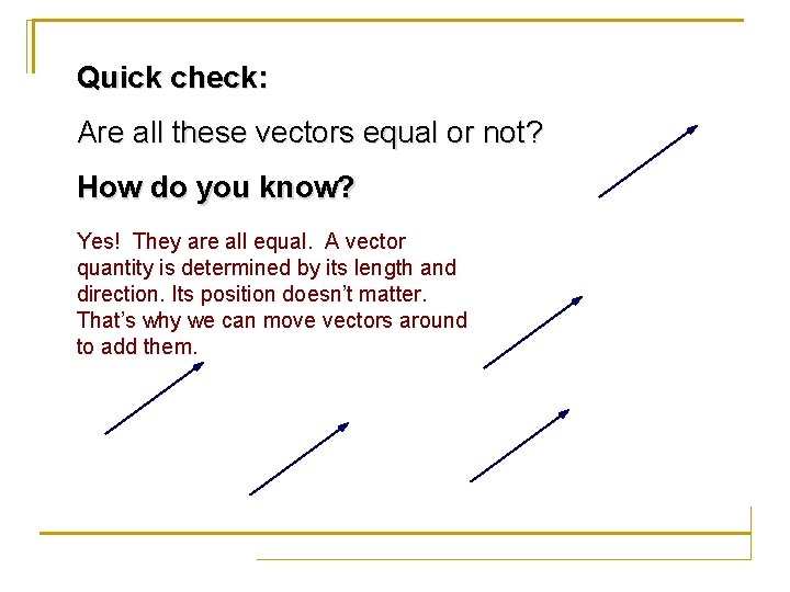 Quick check: Are all these vectors equal or not? How do you know? Yes!