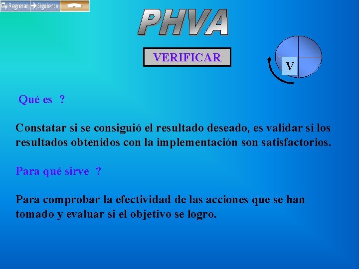 VERIFICAR V Qué es ? Constatar si se consiguió el resultado deseado, es validar