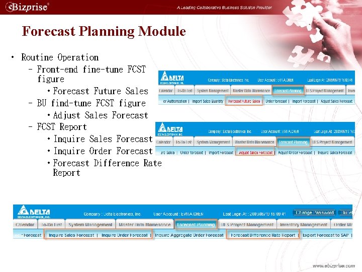 Forecast Planning Module • Routine Operation – Front-end fine-tune FCST figure • Forecast Future