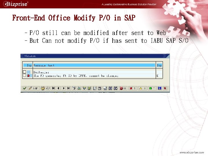 Front-End Office Modify P/O in SAP –P/O still can be modified after sent to