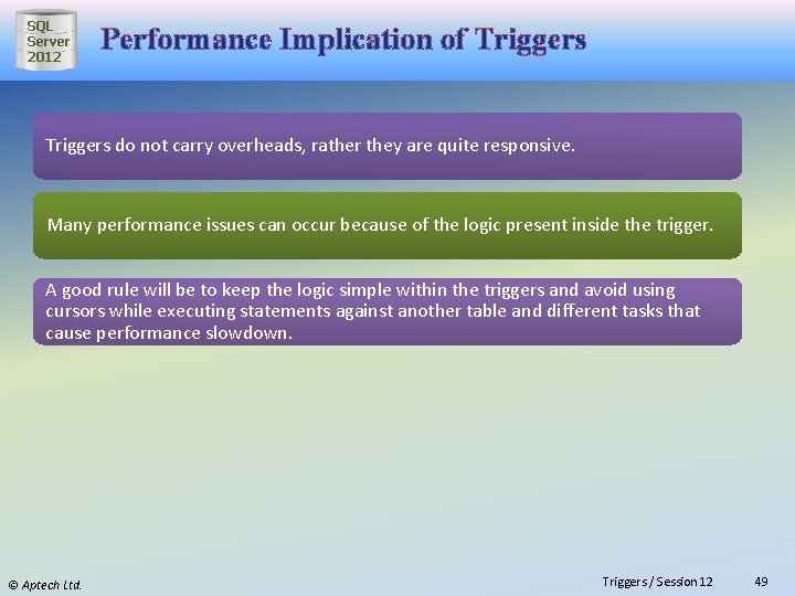 SQL Server 2012 Performance Implication of Triggers do not carry overheads, rather they are