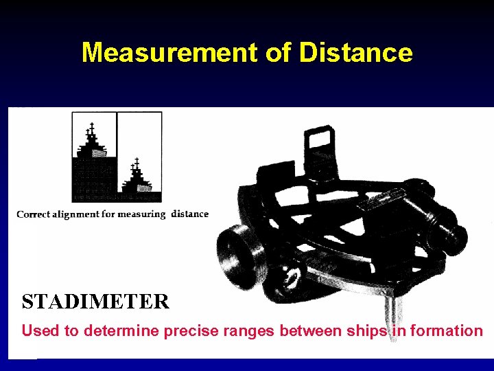 Measurement of Distance STADIMETER Used to determine precise ranges between ships in formation 