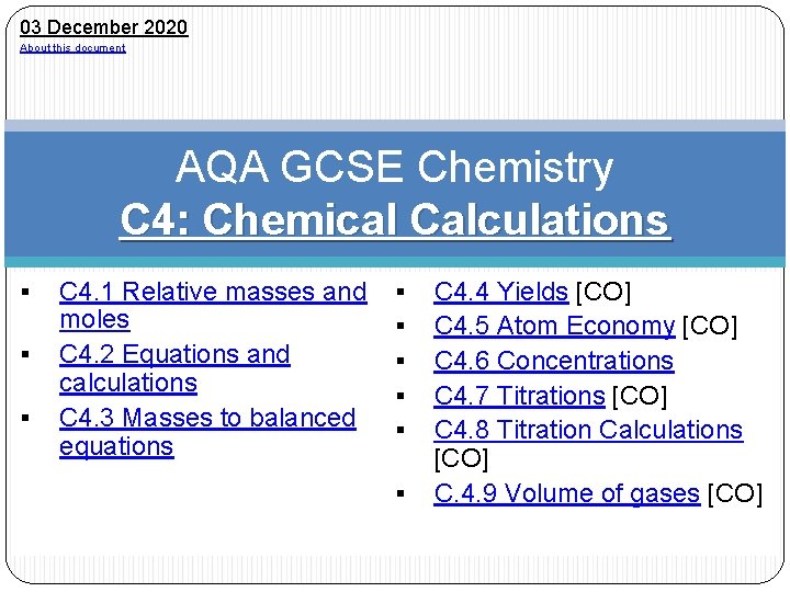 03 December About This Document Aqa Gcse