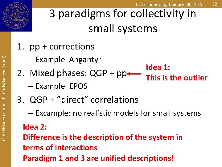 CLASH meeting, January 30, 2019 3 paradigms for collectivity in small systems CLASH: Interactions