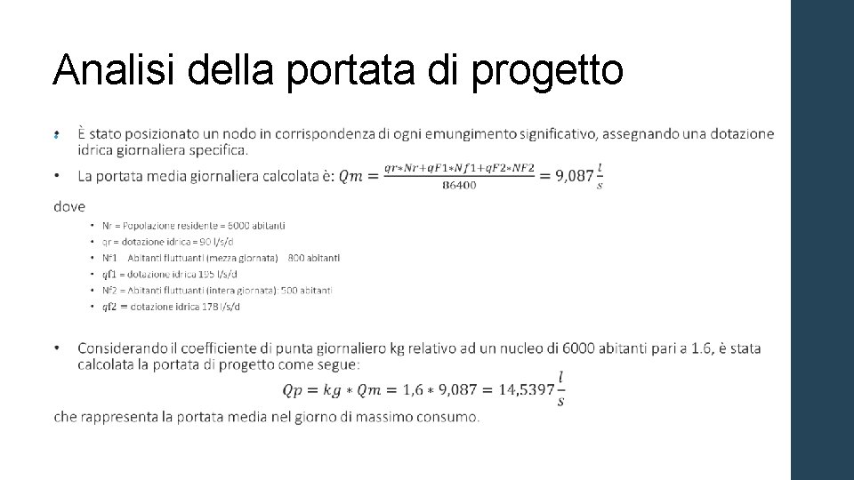 Analisi della portata di progetto • 