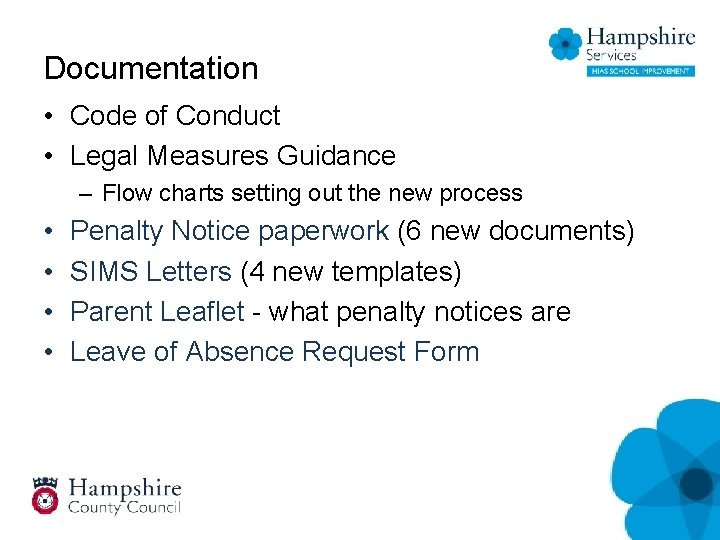 Documentation • Code of Conduct • Legal Measures Guidance – Flow charts setting out