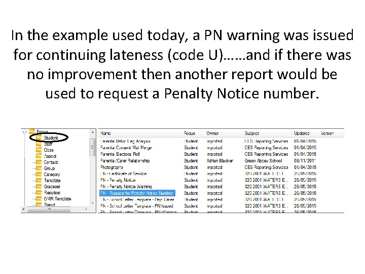 In the example used today, a PN warning was issued for continuing lateness (code