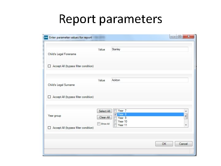 Report parameters 