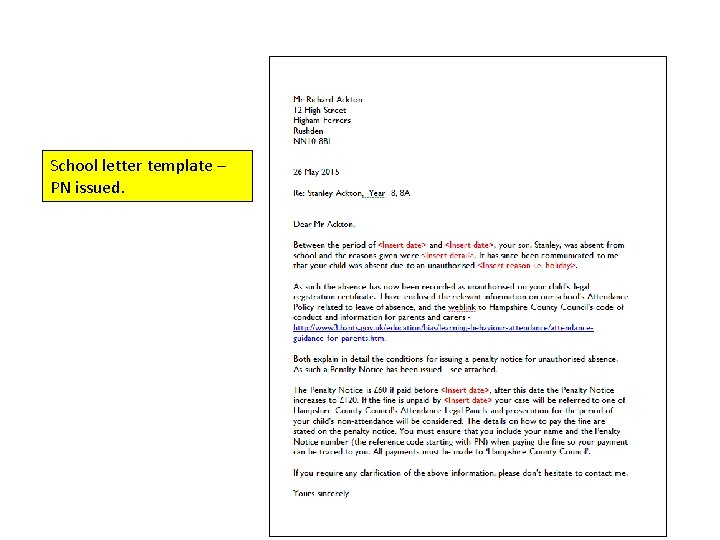 School letter template – PN issued. 