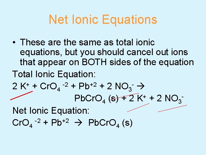 Net Ionic Equations • These are the same as total ionic equations, but you