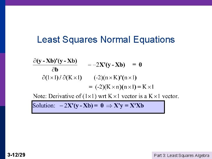 Least Squares Normal Equations 3 -12/29 Part 3: Least Squares Algebra 