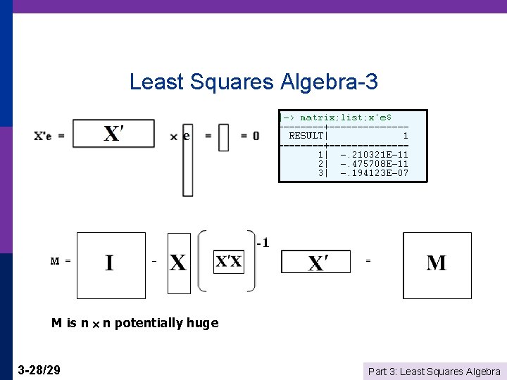 Least Squares Algebra-3 M is n n potentially huge 3 -28/29 Part 3: Least