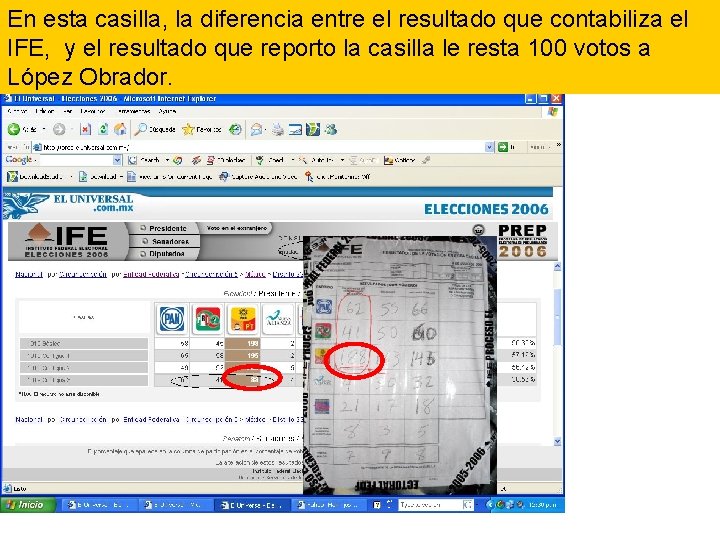 En esta casilla, la diferencia entre el resultado que contabiliza el IFE, y el