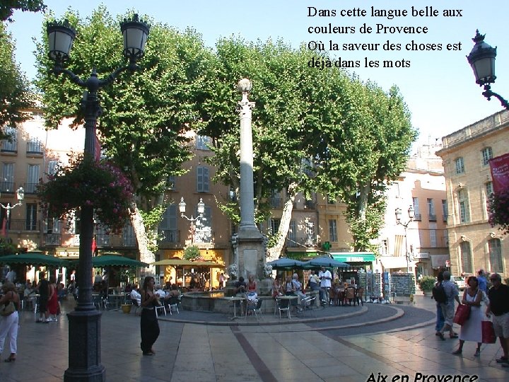 Dans cette langue belle aux couleurs de Provence Où la saveur des choses est