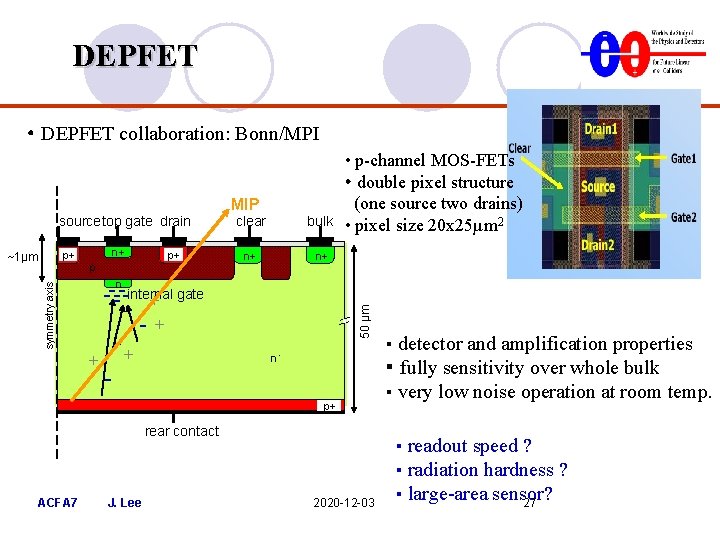 DEPFET • DEPFET collaboration: Bonn/MPI MIP p+ symmetry axis ~1µm n+ p+ p n DEPFET • DEPFET collaboration: Bonn/MPI MIP p+ symmetry axis ~1µm n+ p+ p n