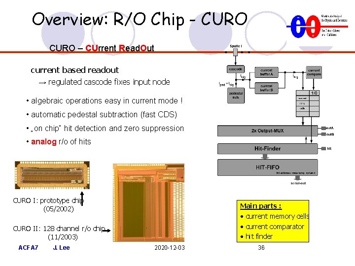 Overview: R/O Chip - CURO – CUrrent Read. Out current based readout → regulated Overview: R/O Chip - CURO – CUrrent Read. Out current based readout → regulated