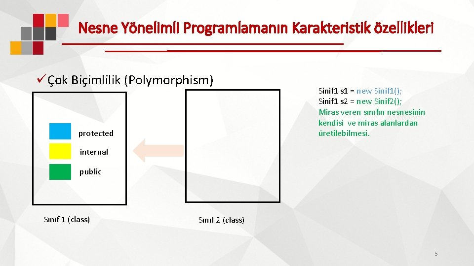 Nesne Yönelimli Programlamanın Karakteristik özellikleri üÇok Biçimlilik (Polymorphism) protected Sinif 1 s 1 = Nesne Yönelimli Programlamanın Karakteristik özellikleri üÇok Biçimlilik (Polymorphism) protected Sinif 1 s 1 =