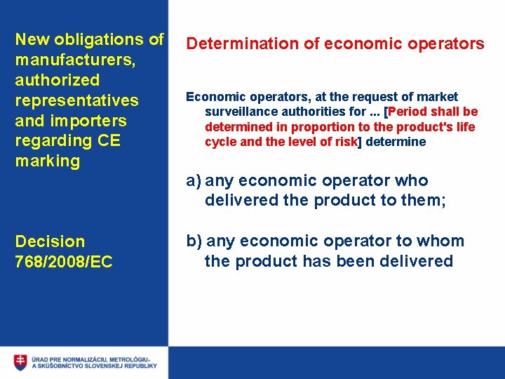 New obligations of manufacturers, authorized representatives and importers regarding CE marking Determination of economic