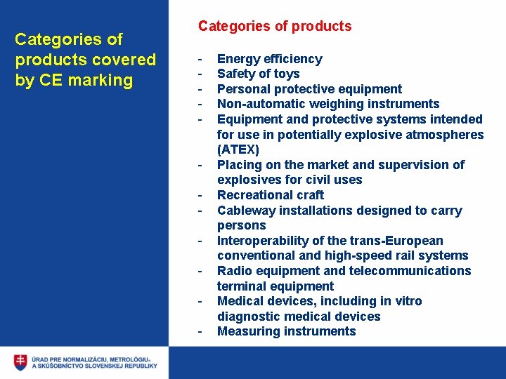Categories of products covered by CE marking Categories of products - Energy efficiency Safety