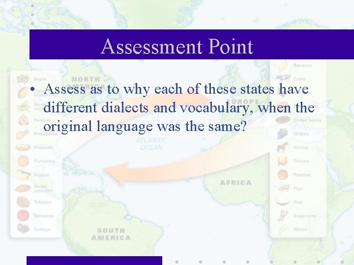Assessment Point • Assess as to why each of these states have different dialects