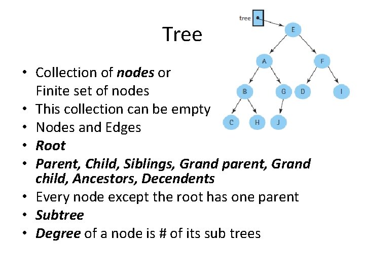 Tree • Collection of nodes or Finite set of nodes • This collection can