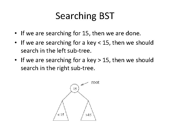 Searching BST • If we are searching for 15, then we are done. •