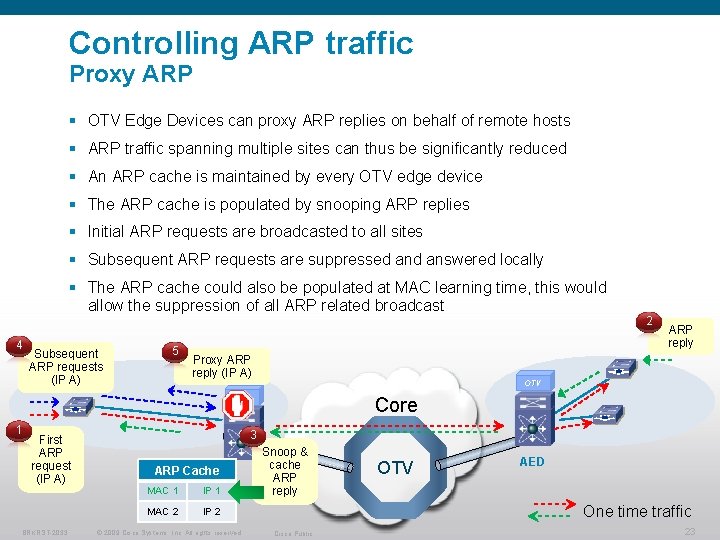 Controlling ARP traffic Proxy ARP § OTV Edge Devices can proxy ARP replies on