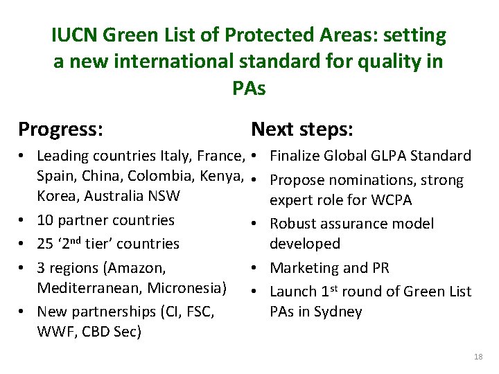 IUCN Green List of Protected Areas: setting a new international standard for quality in IUCN Green List of Protected Areas: setting a new international standard for quality in
