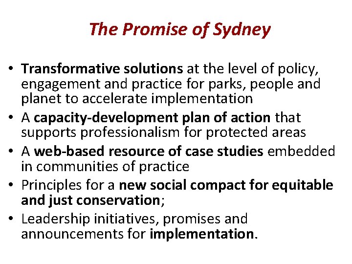The Promise of Sydney • Transformative solutions at the level of policy, engagement and The Promise of Sydney • Transformative solutions at the level of policy, engagement and