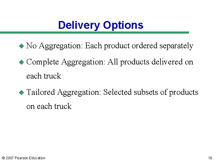 Delivery Options u No Aggregation: Each product ordered separately u Complete Aggregation: All products Delivery Options u No Aggregation: Each product ordered separately u Complete Aggregation: All products