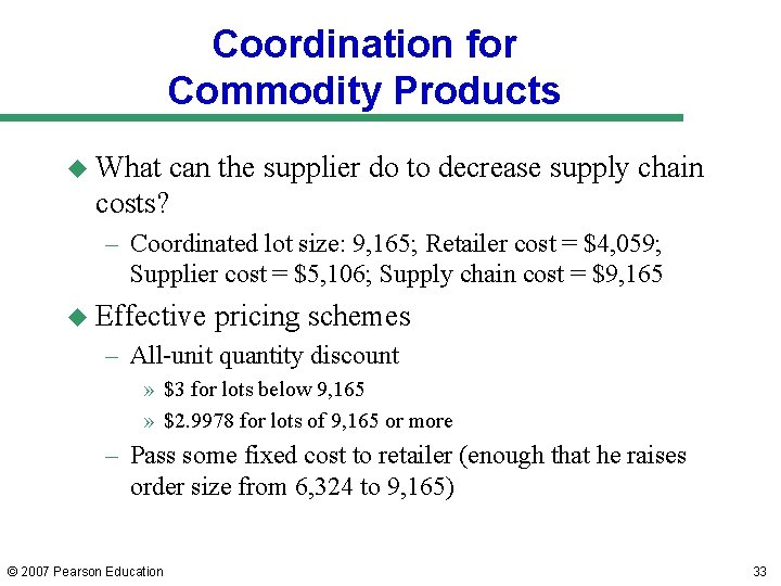 Coordination for Commodity Products u What can the supplier do to decrease supply chain Coordination for Commodity Products u What can the supplier do to decrease supply chain