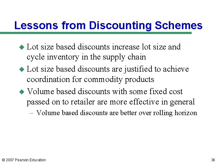 Lessons from Discounting Schemes u Lot size based discounts increase lot size and cycle Lessons from Discounting Schemes u Lot size based discounts increase lot size and cycle