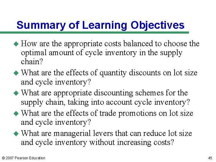 Summary of Learning Objectives u How are the appropriate costs balanced to choose the Summary of Learning Objectives u How are the appropriate costs balanced to choose the