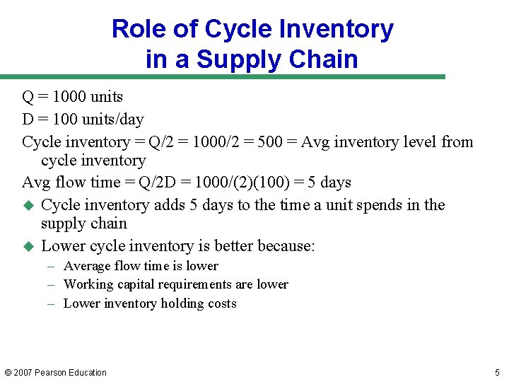 Role of Cycle Inventory in a Supply Chain Q = 1000 units D = Role of Cycle Inventory in a Supply Chain Q = 1000 units D =
