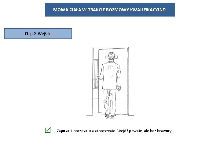 MOWA CIAŁA W TRAKCIE ROZMOWY KWALIFIKACYJNEJ Etap 2. Wejście Zapukaj i poczekaj na zaproszenie.