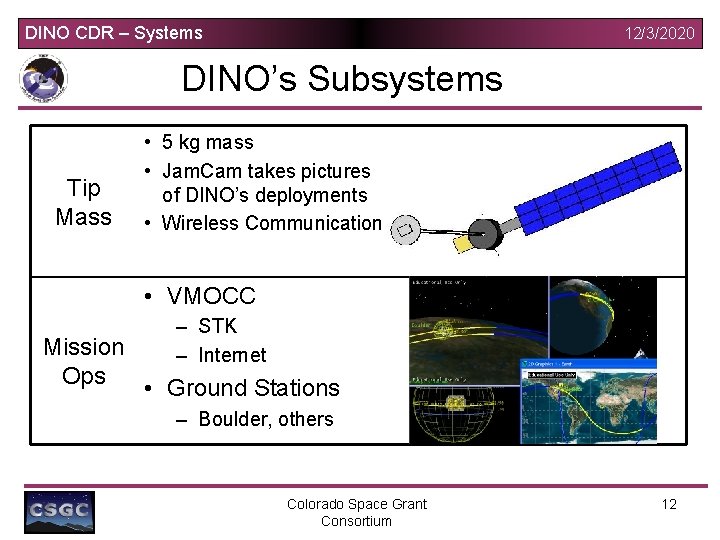 DINO CDR – Systems 12/3/2020 DINO’s Subsystems Tip Mass • 5 kg mass •