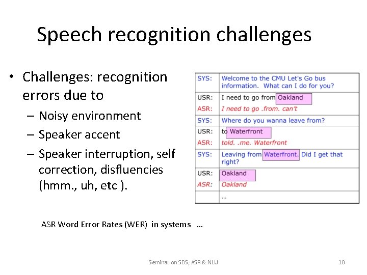 Speech recognition challenges • Challenges: recognition errors due to – Noisy environment – Speaker