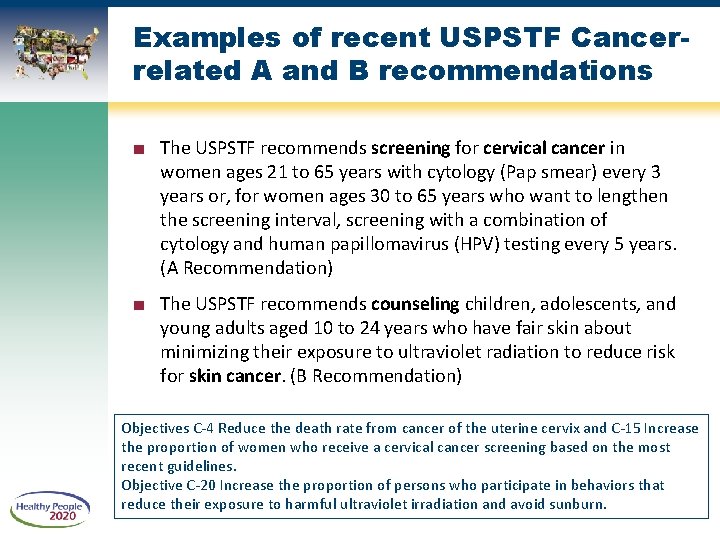 Examples of recent USPSTF Cancerrelated A and B recommendations ■ The USPSTF recommends screening