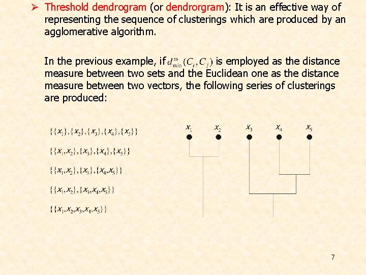 Ø Threshold dendrogram (or dendrorgram): It is an effective way of representing the sequence