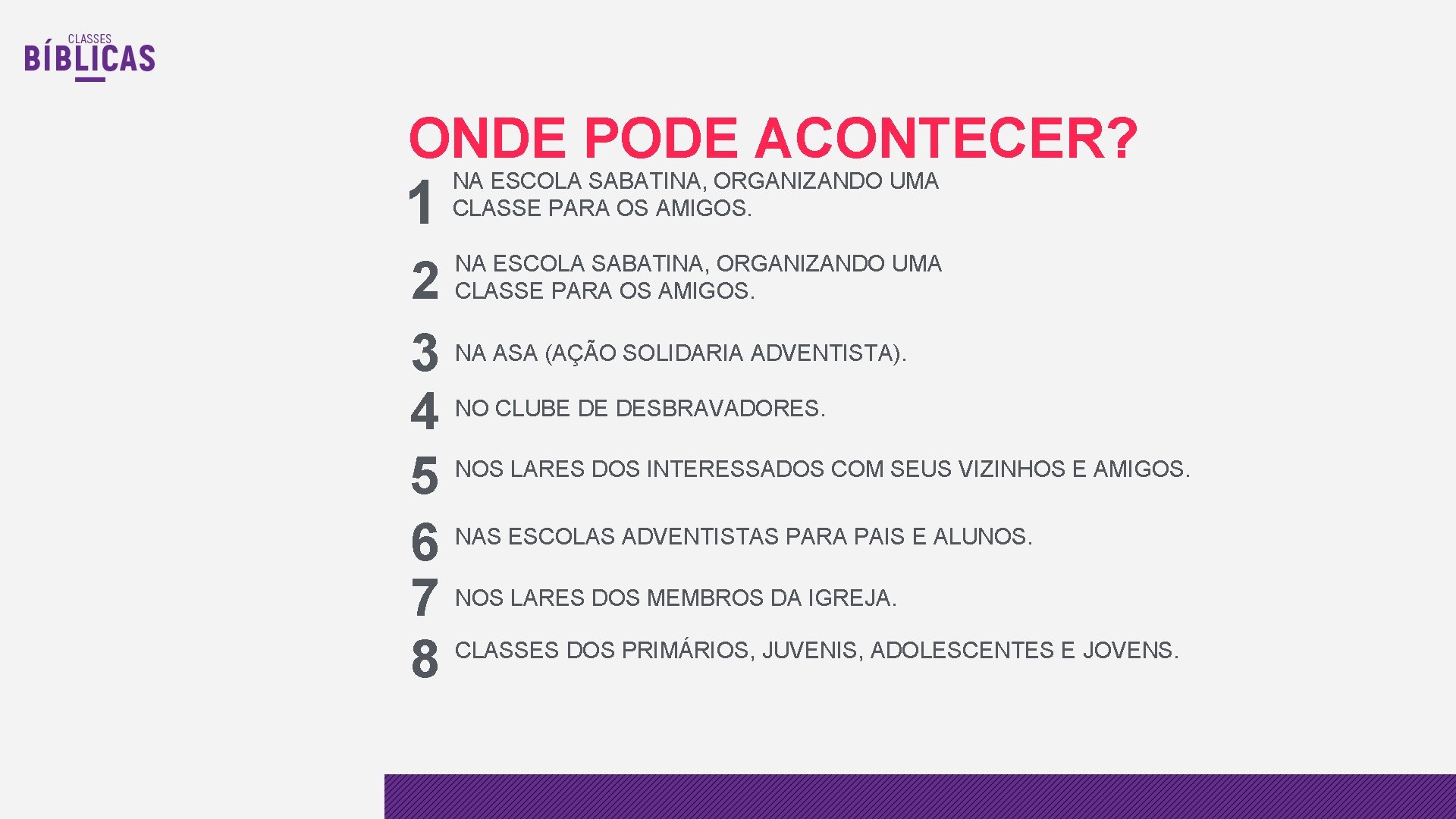 ONDE PODE ACONTECER? 1 NA ESCOLA SABATINA, ORGANIZANDO UMA CLASSE PARA OS AMIGOS. 2 ONDE PODE ACONTECER? 1 NA ESCOLA SABATINA, ORGANIZANDO UMA CLASSE PARA OS AMIGOS. 2