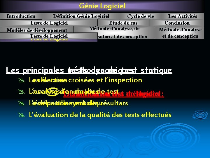 Génie Logiciel Introduction Définition Génie Logiciel Cycle de vie Les Activités Teste de Logiciel