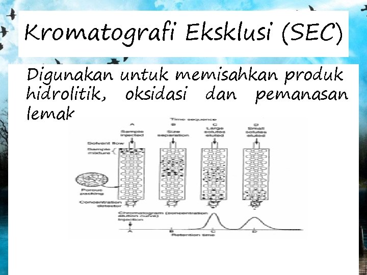 Kromatografi Eksklusi (SEC) Digunakan untuk memisahkan produk hidrolitik, oksidasi dan pemanasan lemak 