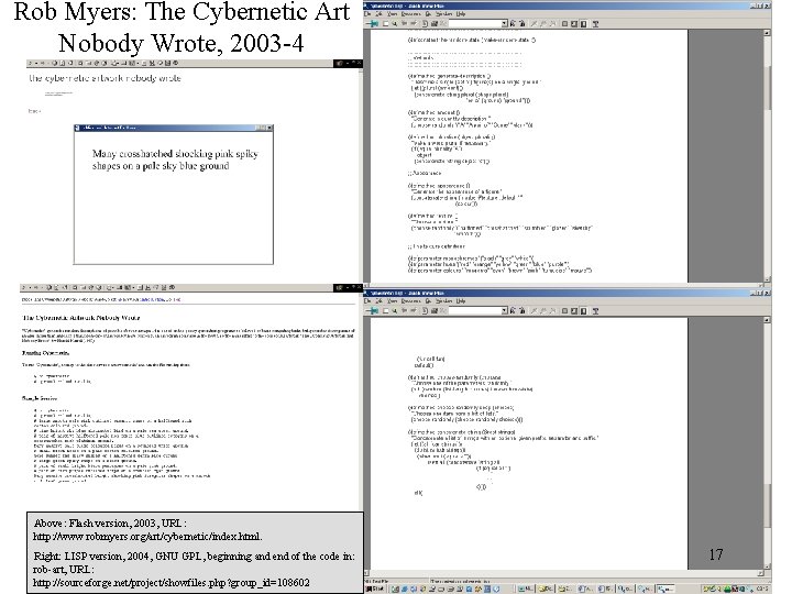 Rob Myers: The Cybernetic Art Nobody Wrote, 2003 -4 Above: Flash version, 2003, URL: Rob Myers: The Cybernetic Art Nobody Wrote, 2003 -4 Above: Flash version, 2003, URL: