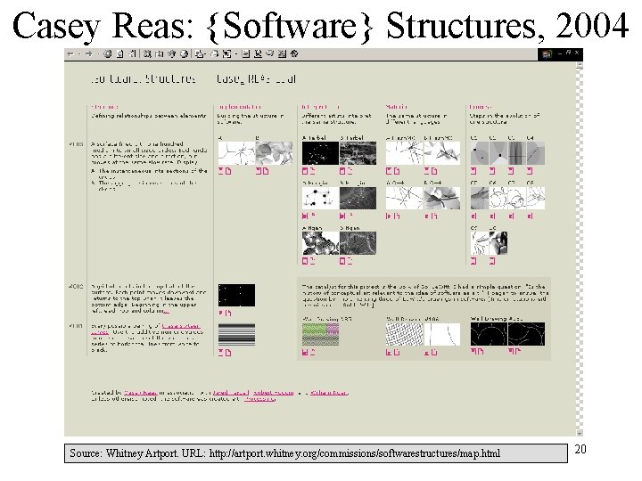 Casey Reas: {Software} Structures, 2004 Source: Whitney Artport. URL: http: //artport. whitney. org/commissions/softwarestructures/map. html Casey Reas: {Software} Structures, 2004 Source: Whitney Artport. URL: http: //artport. whitney. org/commissions/softwarestructures/map. html