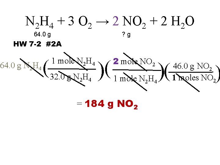 N 2 H 4 + 3 O 2 → 2 NO 2 + 2