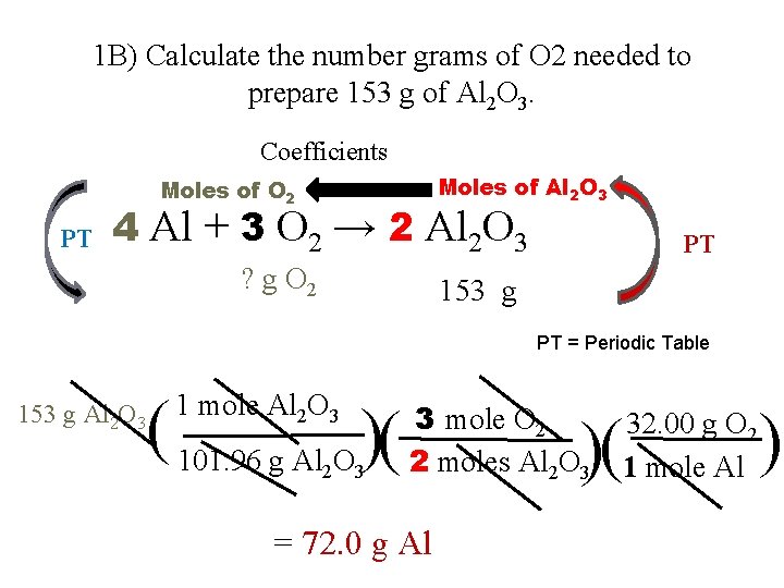 1 B) Calculate the number grams of O 2 needed to prepare 153 g