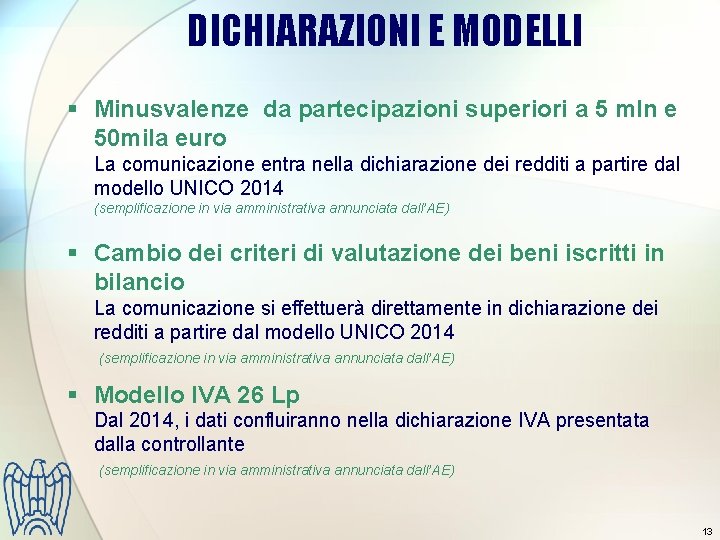 DICHIARAZIONI E MODELLI § Minusvalenze da partecipazioni superiori a 5 mln e 50 mila