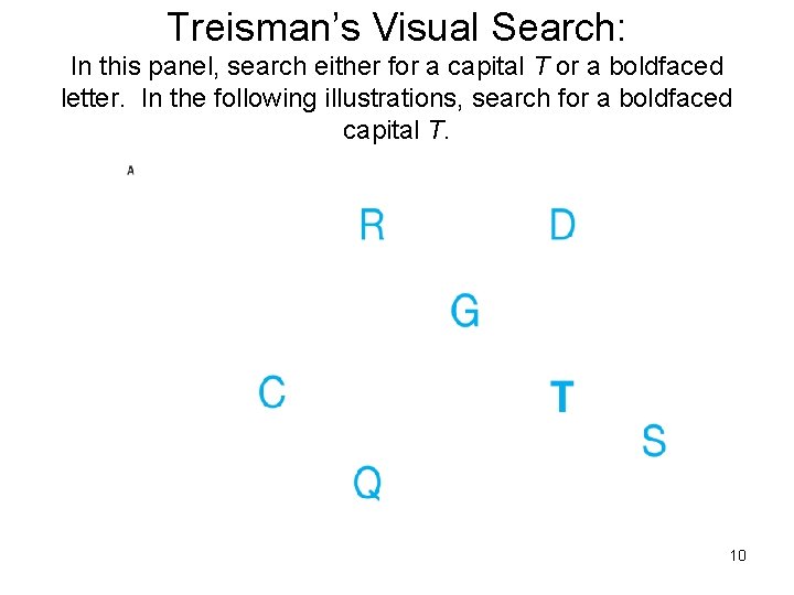 Treisman’s Visual Search: In this panel, search either for a capital T or a