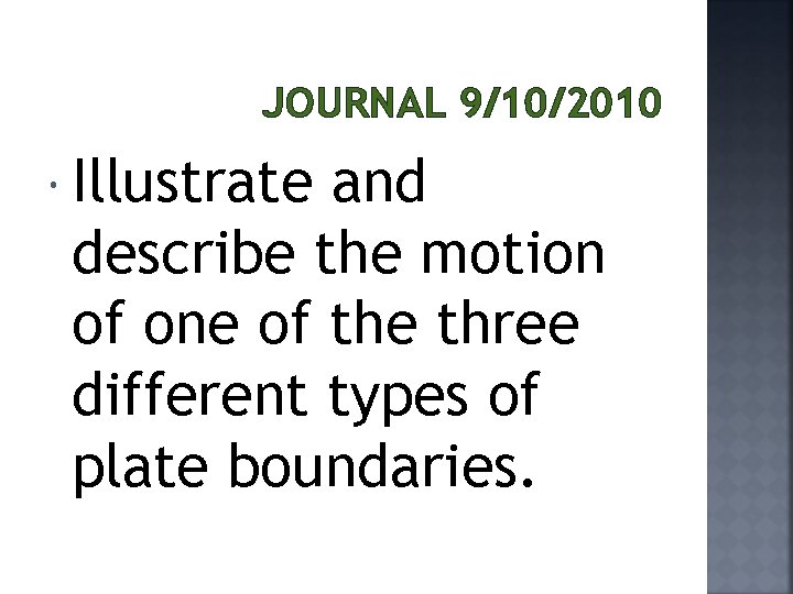 JOURNAL 9/10/2010 Illustrate and describe the motion of one of the three different types