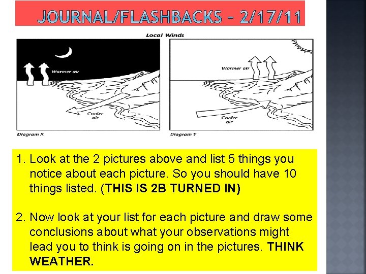 1. Look at the 2 pictures above and list 5 things you notice about